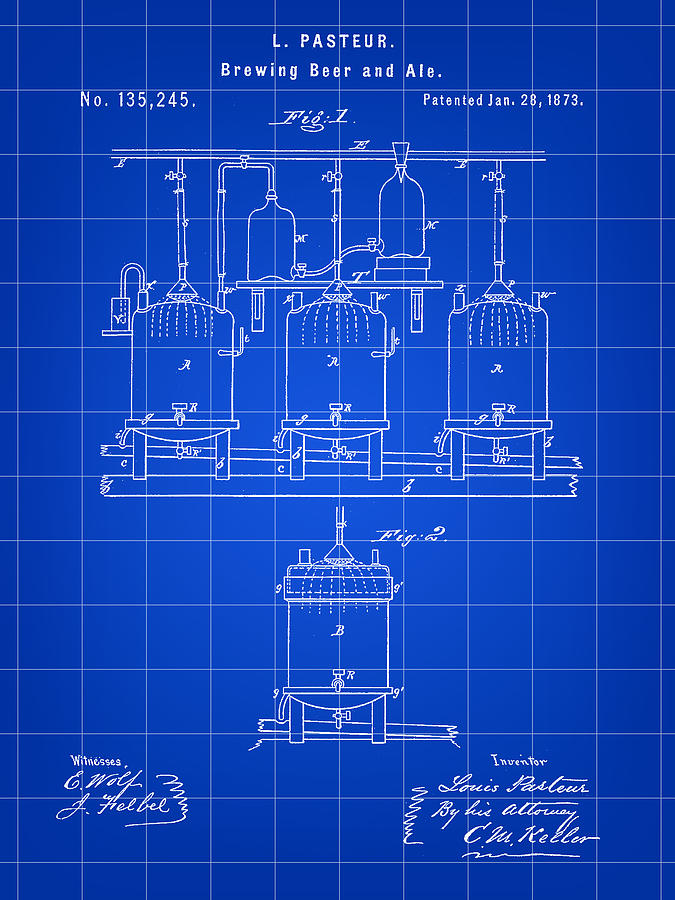 Beer Digital Art - Louis Pasteur Beer Brewing Patent 1873 - Blue by Stephen Younts