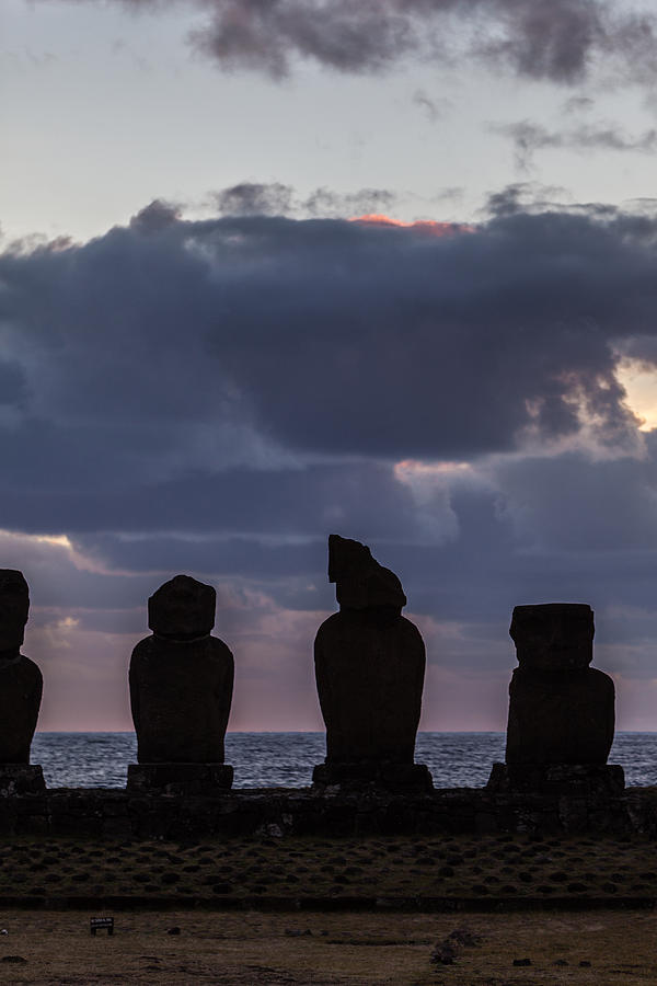 Ancient Photograph - Moai Sunset #5 by Ben Adkison