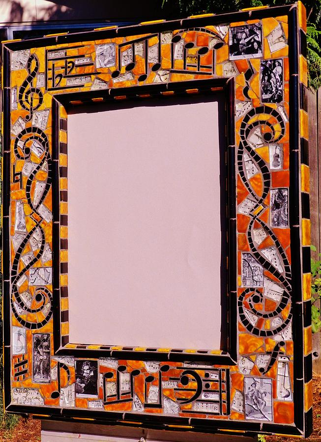 Mosaic Music Mirror Frame #5 Ceramic Art by Charles Lucas