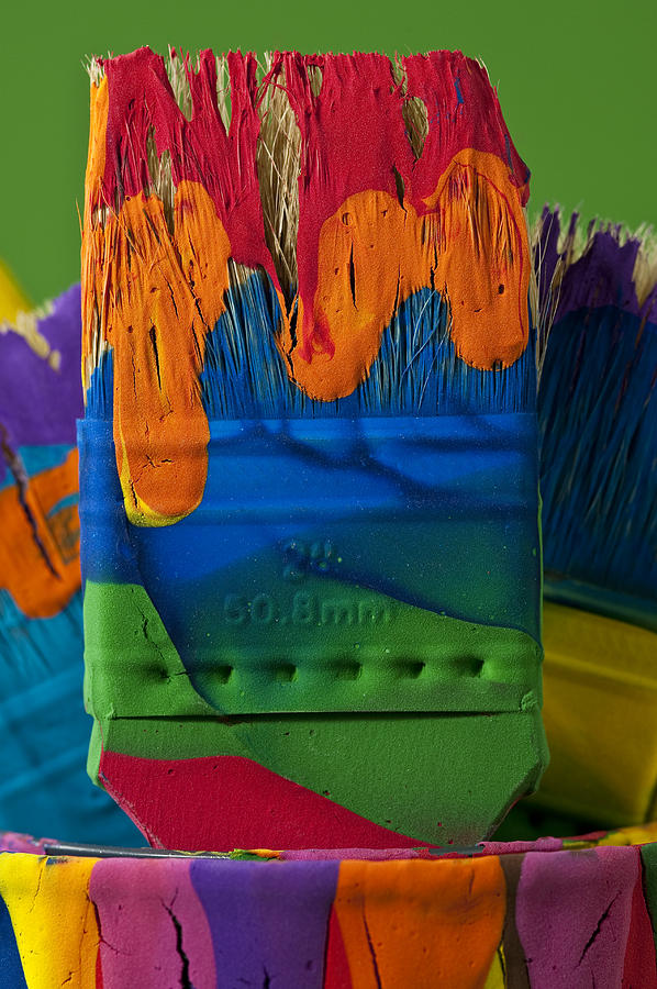 Multicolored paint can with brushes #5 Photograph by Jim Corwin