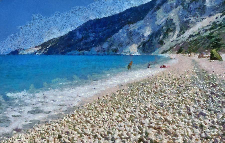 Myrtos beach in Kefallonia island #6 Painting by George Atsametakis