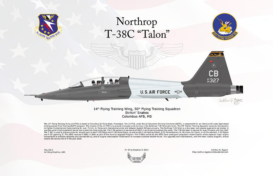 Northrop T-38C Talon FLAG BACKGROUND #2 Digital Art by Arthur Eggers