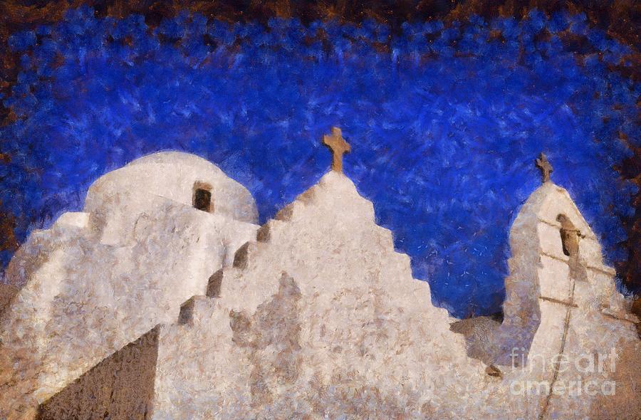 Panagia Paraportiani church in Mykonos island #1 Painting by George Atsametakis