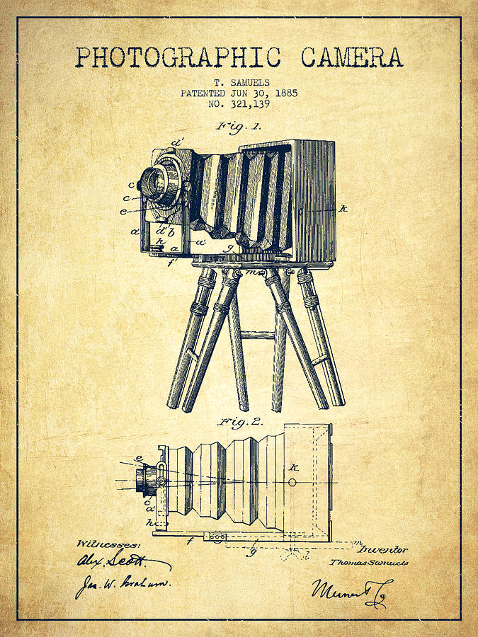 Vintage Digital Art - Photographic Camera Patent Drawing from 1885 #1 by Aged Pixel