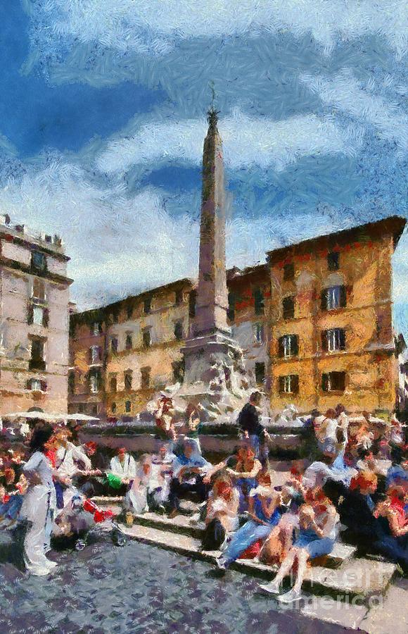 Piazza della Rotonda in Rome #2 Painting by George Atsametakis