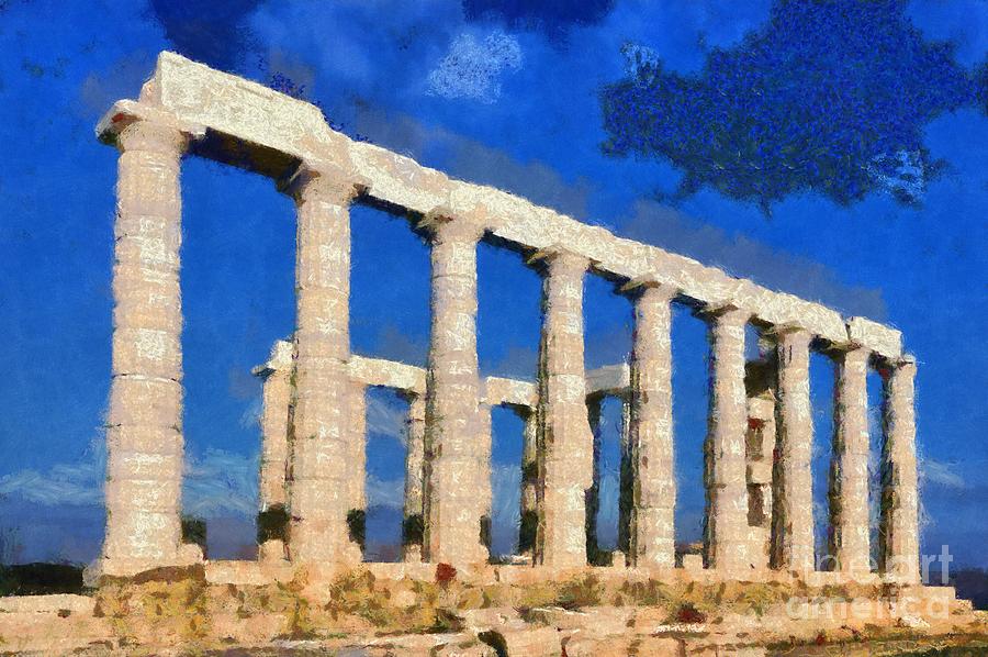 Poseidon temple #9 Painting by George Atsametakis