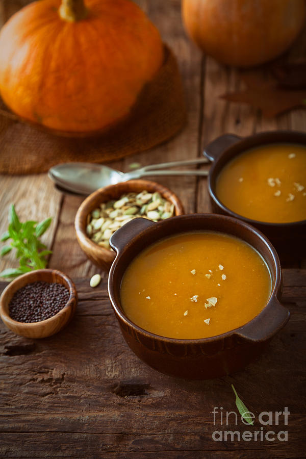 Bread Photograph - Pumpkin soup #5 by Mythja Photography