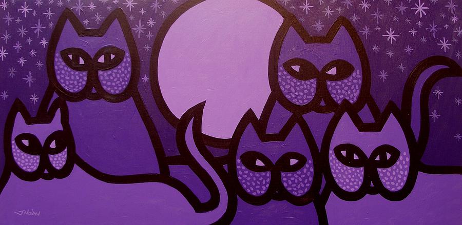 Cat Painting - 5 Purple Cats by John  Nolan