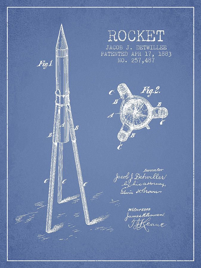 Space Digital Art - Rocket Patent Drawing From 1883 #5 by Aged Pixel