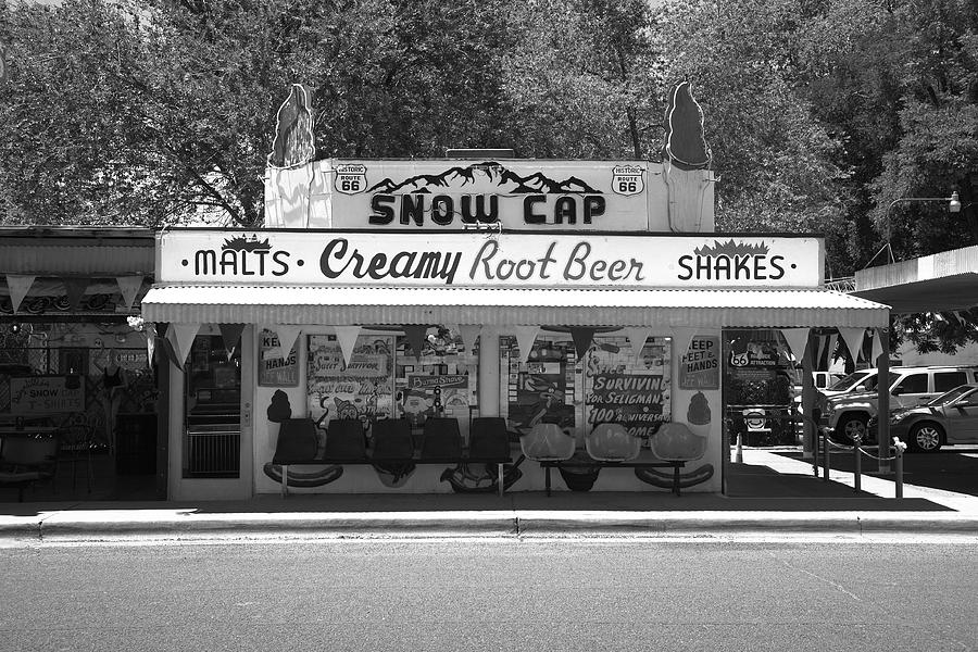 Route 66 - Snow Cap Drive-In 2012 BW Photograph by Frank Romeo