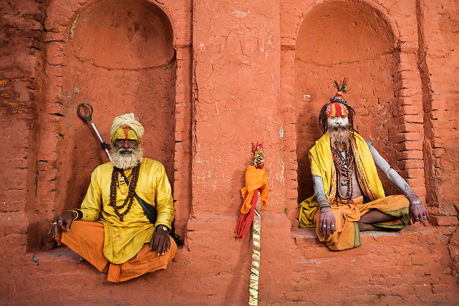 Sadhu - indian holymen sitting in the temple #5 Photograph by Hadynyah