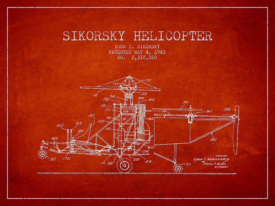 Vintage Digital Art - Sikorsky Helicopter patent Drawing from 1943 #3 by Aged Pixel