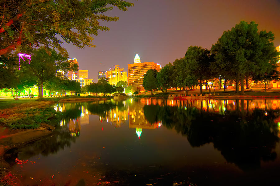 Skyline of uptown Charlotte North Carolina at night. by Alex Grichenko