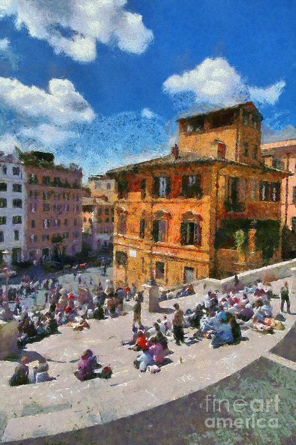 Spanish steps at Piazza di Spagna #3 Painting by George Atsametakis