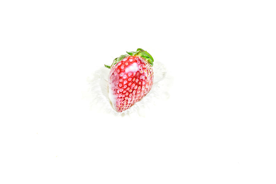 Strawberry in Milk #5 Photograph by Peter Lakomy