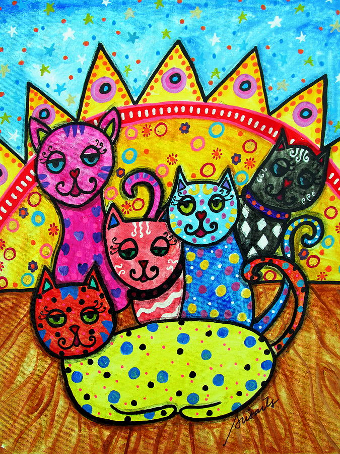 5 Talavera Cats Painting by Pristine Cartera Turkus
