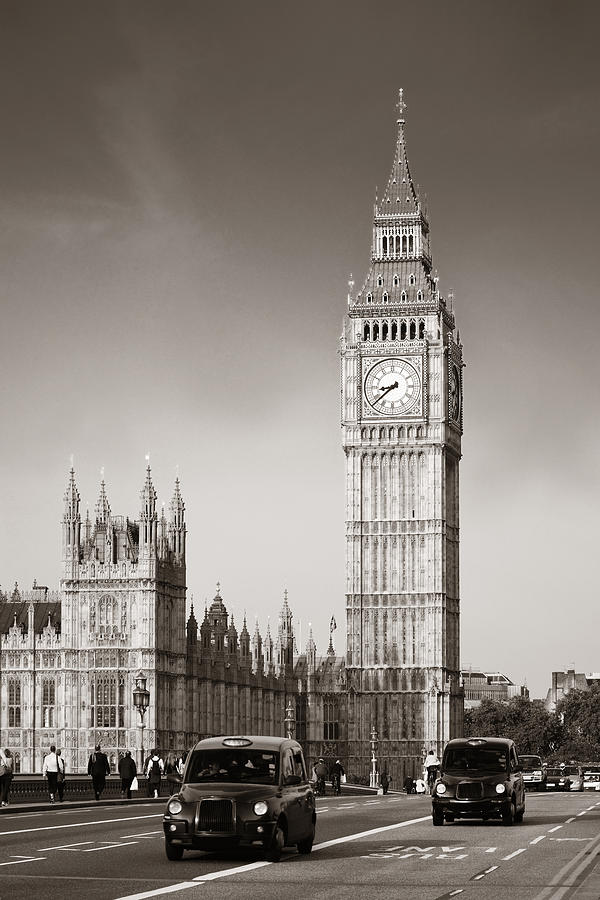Taxi and Big Ben #5 Photograph by Songquan Deng