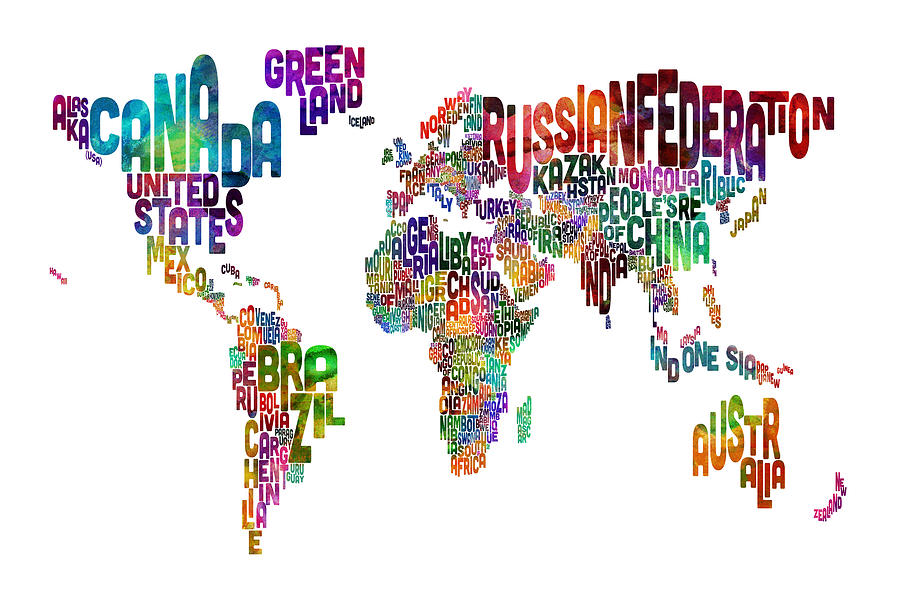 Map Of The World Digital Art - Text Map of the World #9 by Michael Tompsett