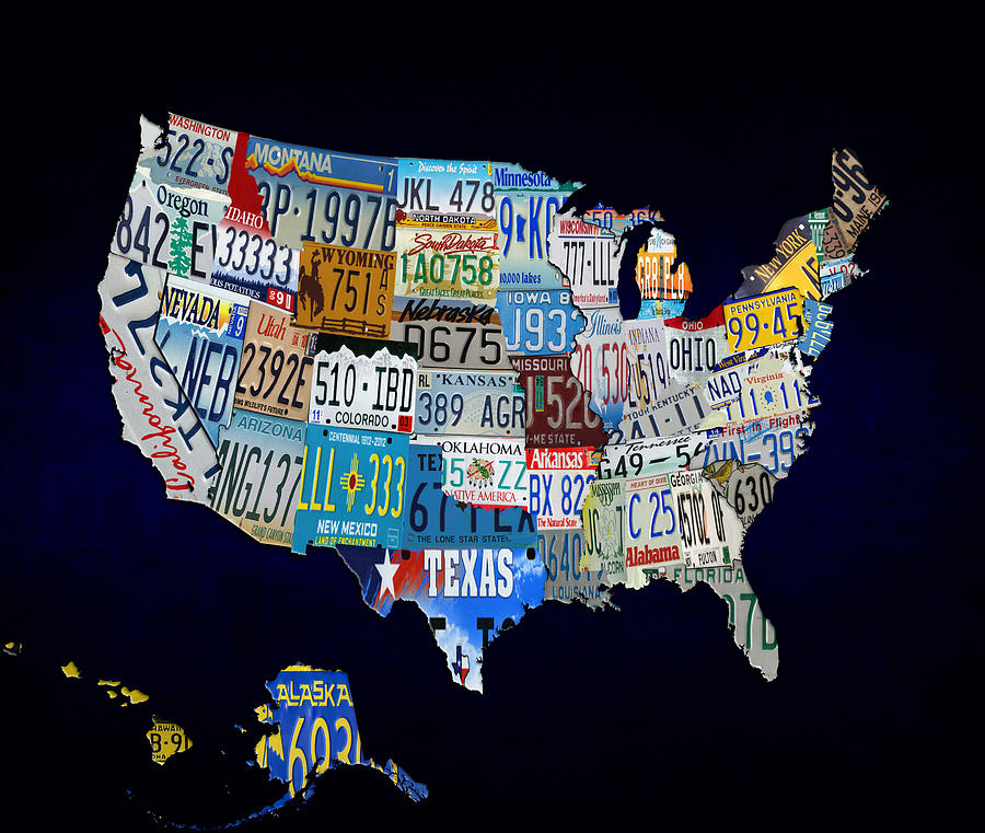The USA License Tag Map #6 Digital Art by Brian Reaves