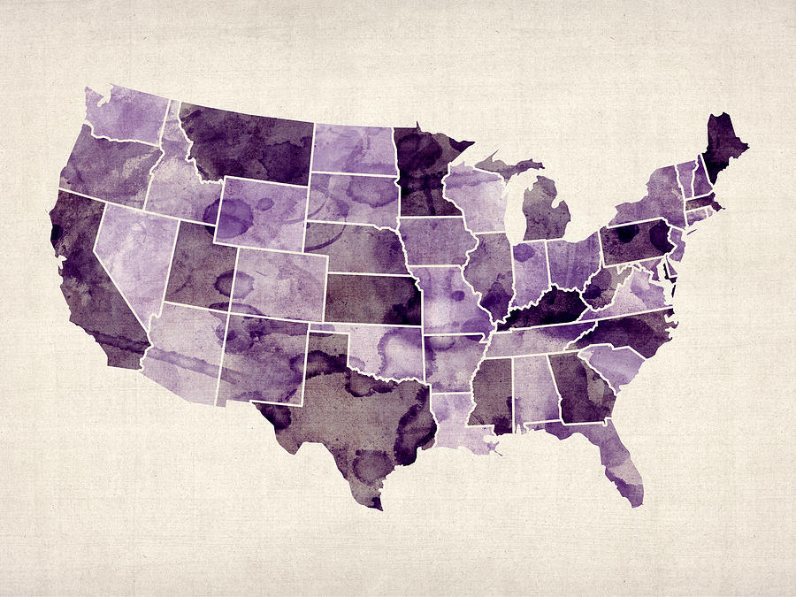 United States Map Digital Art - United States Watercolor Map #5 by Michael Tompsett