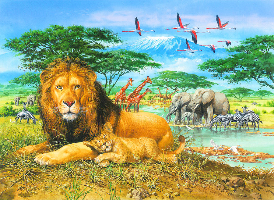 Kilimanjaro Lion and Cub Painting by MGL Meiklejohn Graphics Licensing
