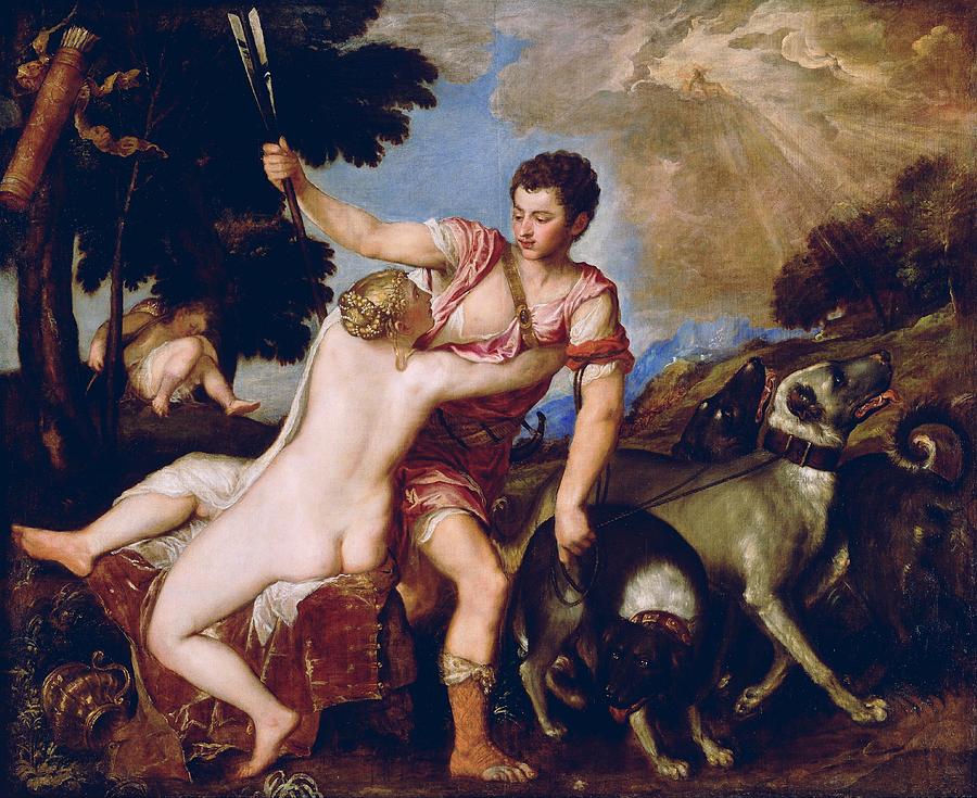 Portrait Painting - Venus and Adonis #5 by Titian