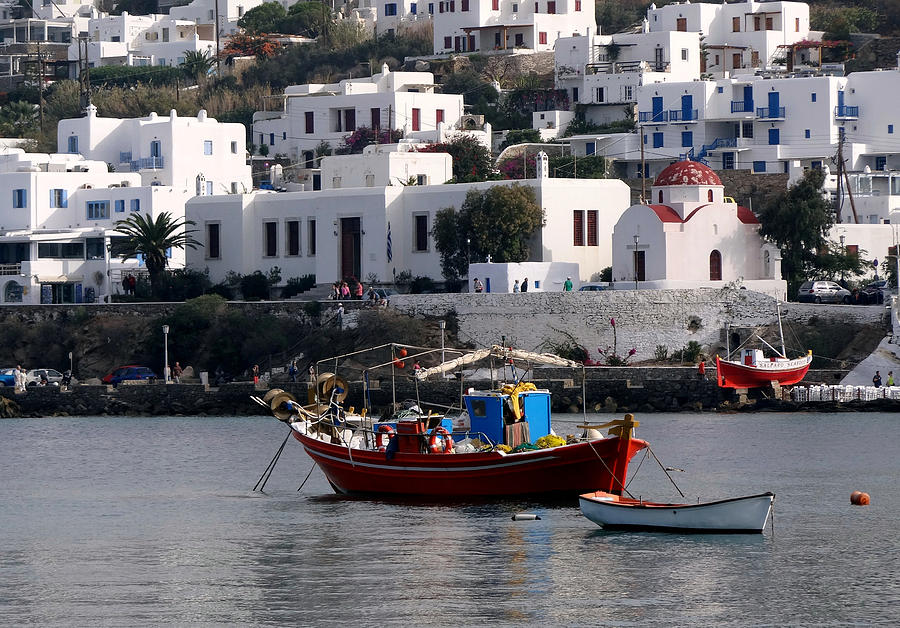 A Boat In The Harbor of Mykonos Greece Photograph by Rick Rosenshein