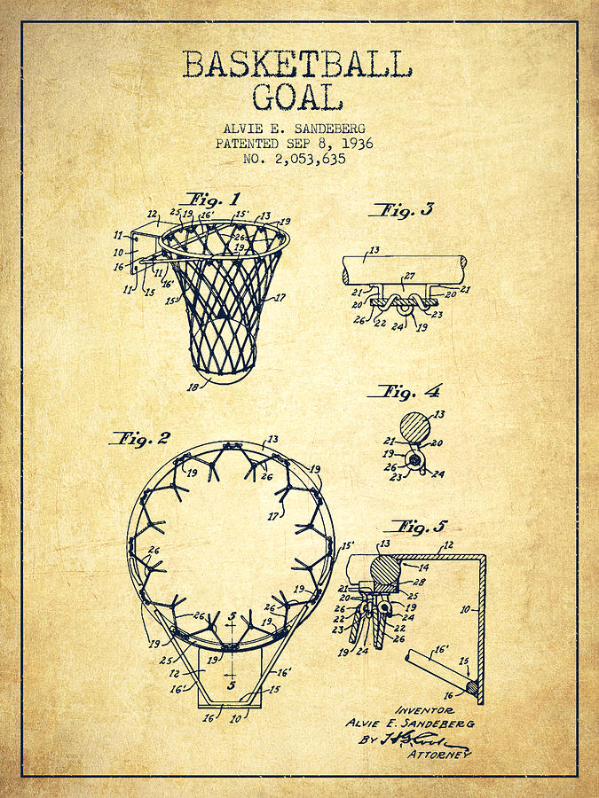 Vintage Basketball Goal Patent From 1936 Drawing