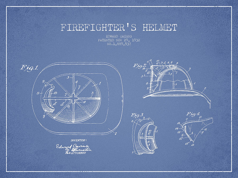 Vintage Digital Art - Vintage Firefighter Helmet Patent drawing from 1932 #5 by Aged Pixel