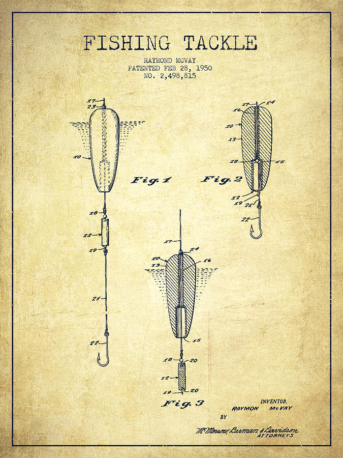 Vintage Fishing Tackle Patent Drawing from 1950 #3 by Aged Pixel