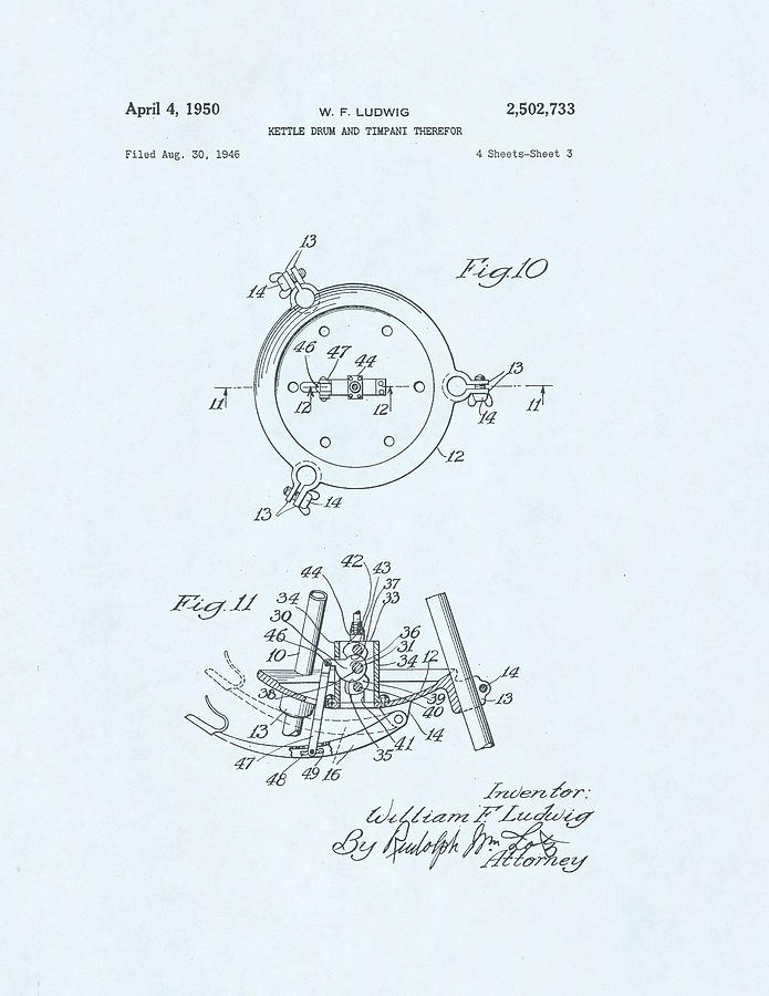 Kettle Drum Patent Drawing on Blue Background Drawing by Steve Kearns