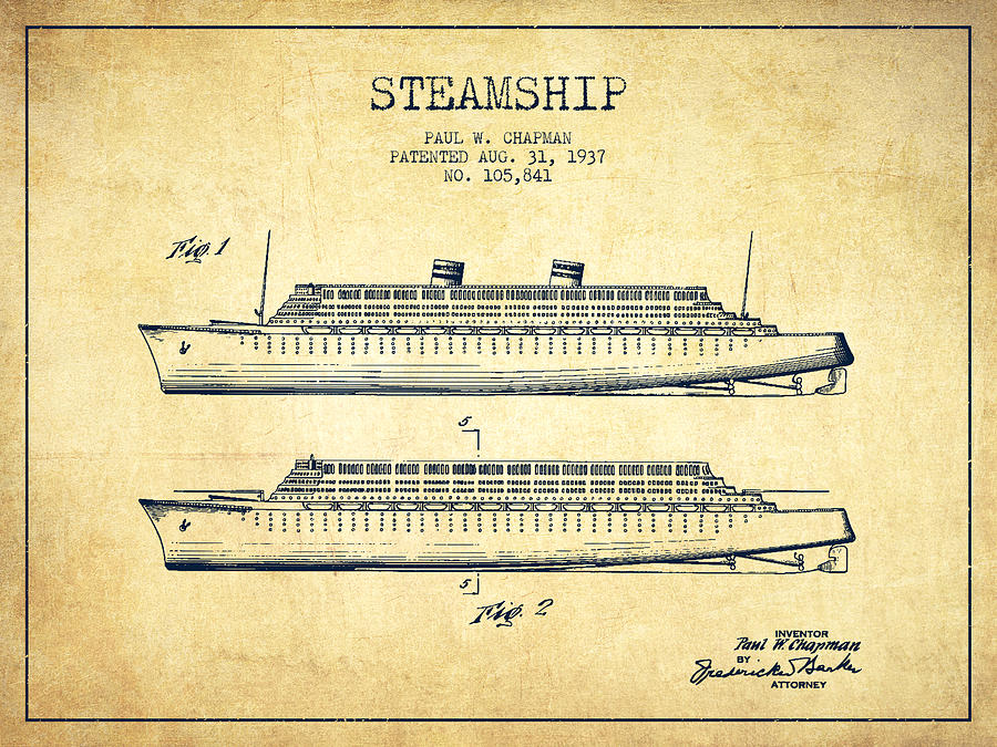 Vintage Steamship Patent From 1937 Digital Art