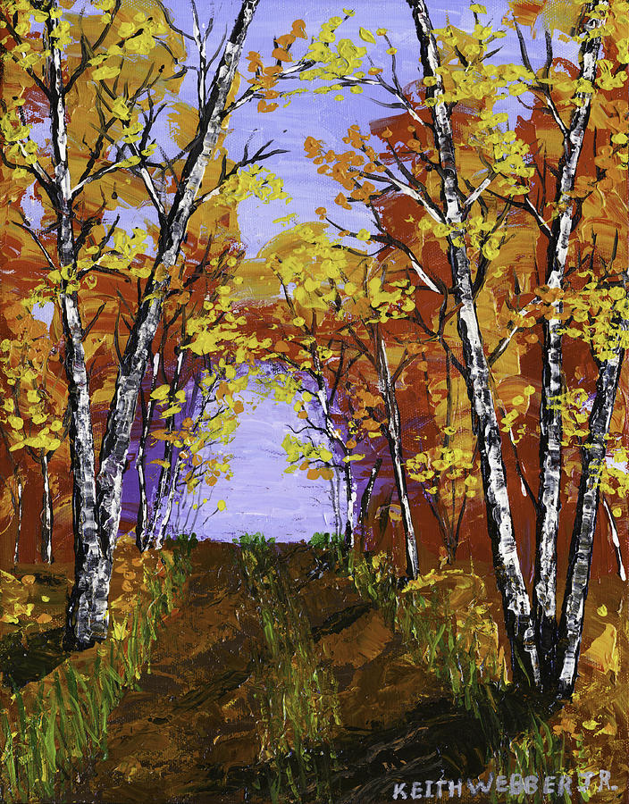 White Birch Tree Abstract Painting In Autumn #6 Painting by Keith Webber Jr