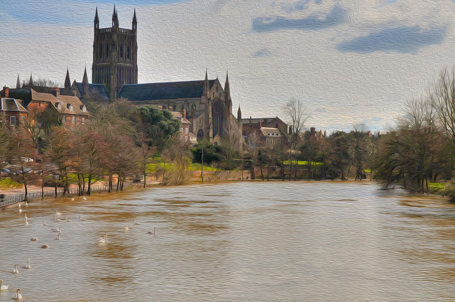 Worcester Cathedral and River Digital Art by Roy Pedersen