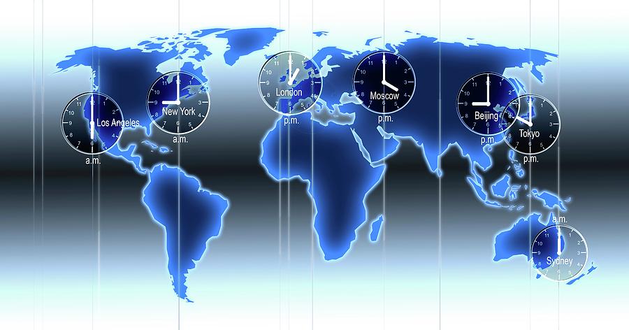 World Map Illustration With Time Zones #5 Photograph by Alfred Pasieka