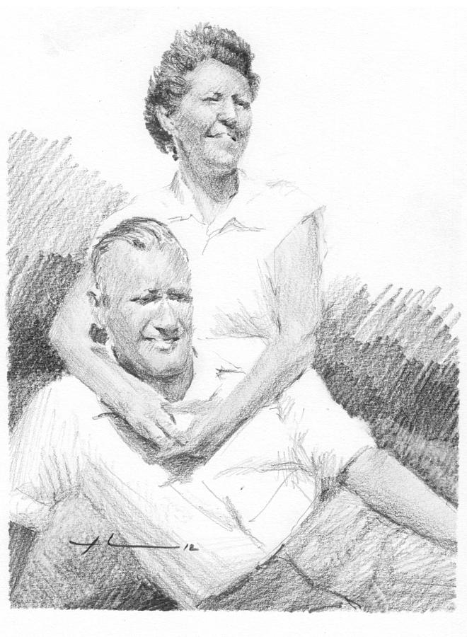 50s Beach Couple Drawing by Mike Theuer Portraits - Fine Art America