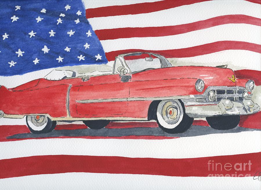52 Cadillac Convertible Painting by Eva Ason