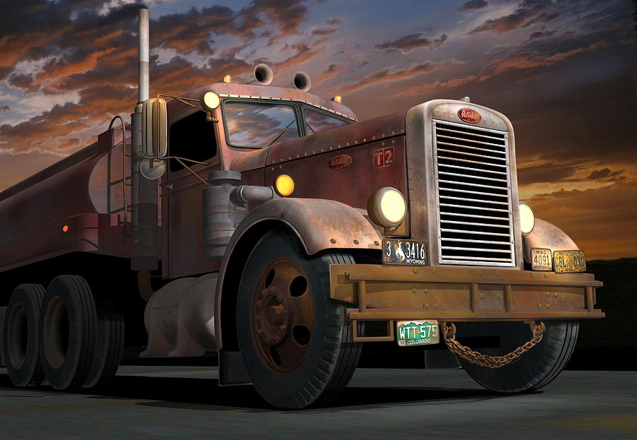 Transportation Digital Art - 55 Peterbilt Sunset #55 by Stuart Swartz