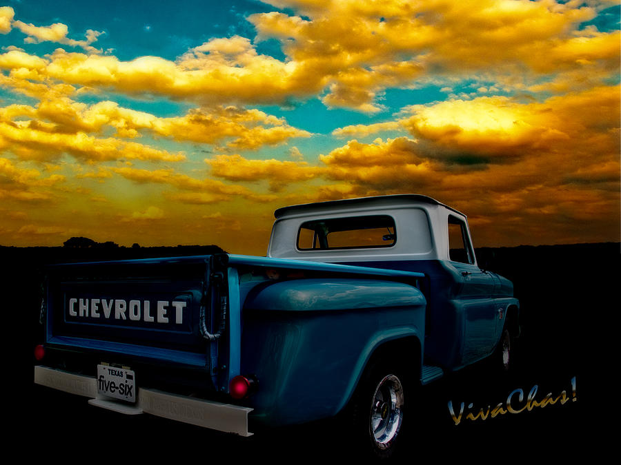 56 Chevy Truck and the Lake Canyon Sunset Photograph by Chas Sinklier