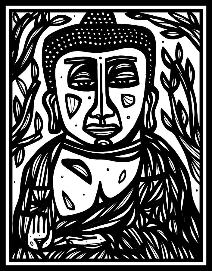 Bertino Buddha Black and White Drawing by Eddie Alfaro - Pixels