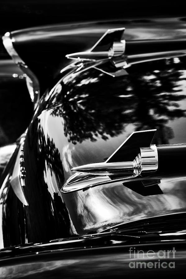 57 Chevrolet Hood Rockets Monochrome Photograph by Tim Gainey