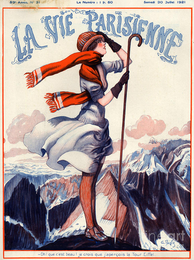 Mountain Drawing - 1920s France La Vie Parisienne Magazine #58 by The Advertising Archives