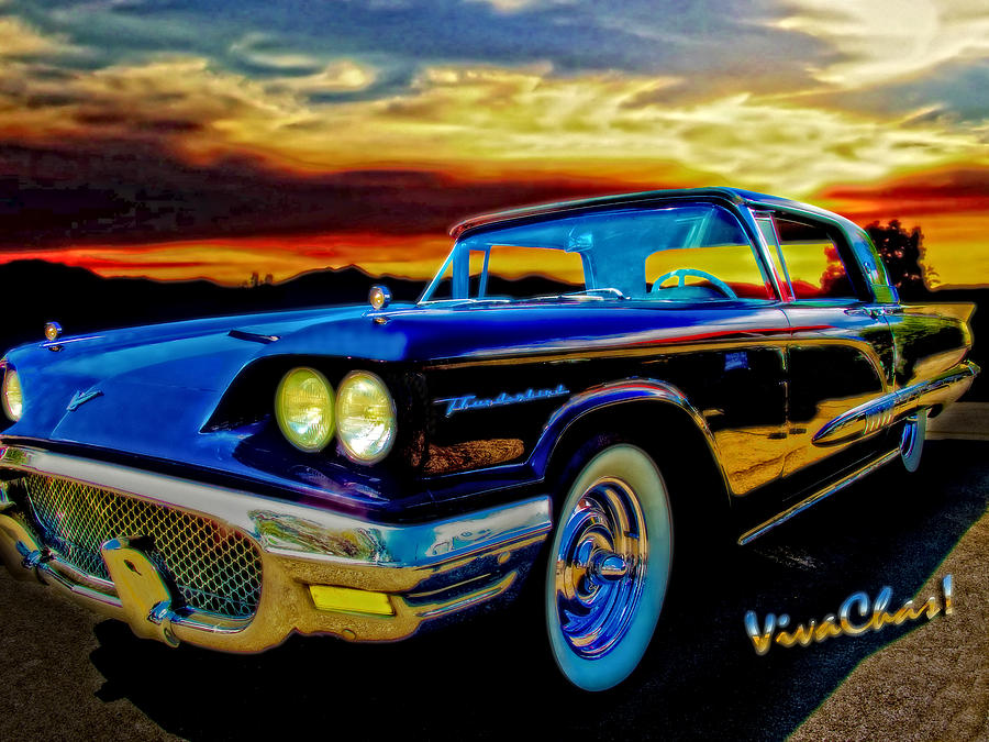 Sunset Photograph - 58 T Bird In Black by Chas Sinklier