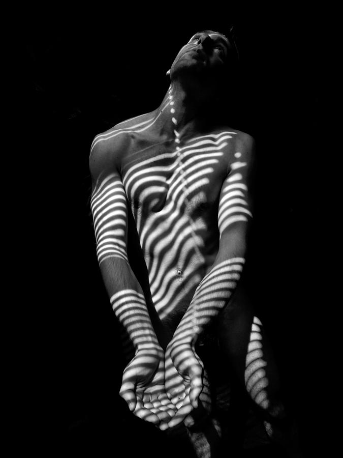 5804 Zebra Striped Black and White Male Nude Photograph by Chris Maher