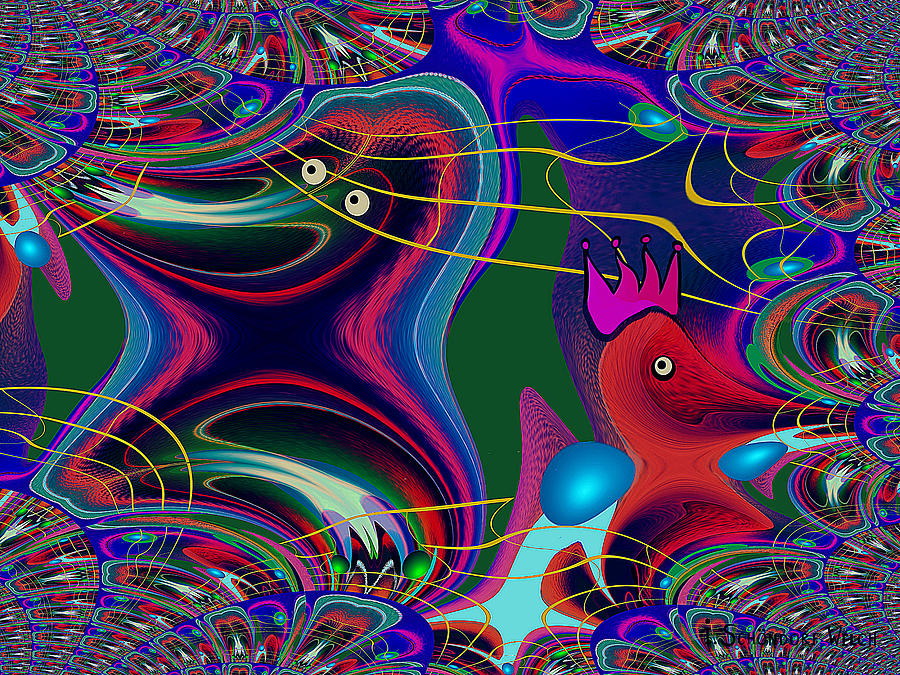 586 - Funny birdies Abstract fractal Painting by Irmgard Schoendorf Welch
