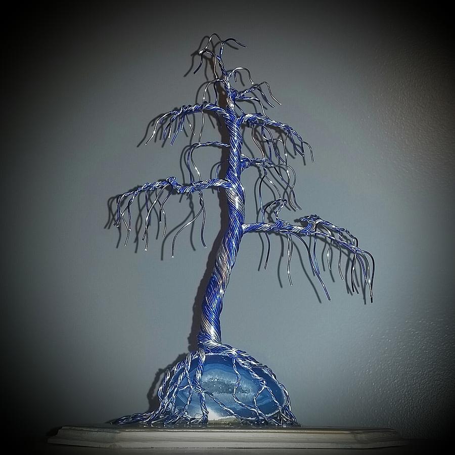 Nature Photograph - #59 Feelin Blue Wire Tree Sculpture Root Over Agate Geode #59 by Ricks  Tree Art