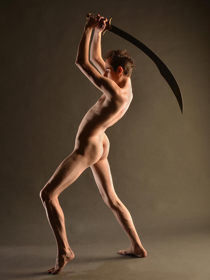 5989 Nude Masculine Beauty Slim Man With Sword  Photograph by Chris Maher