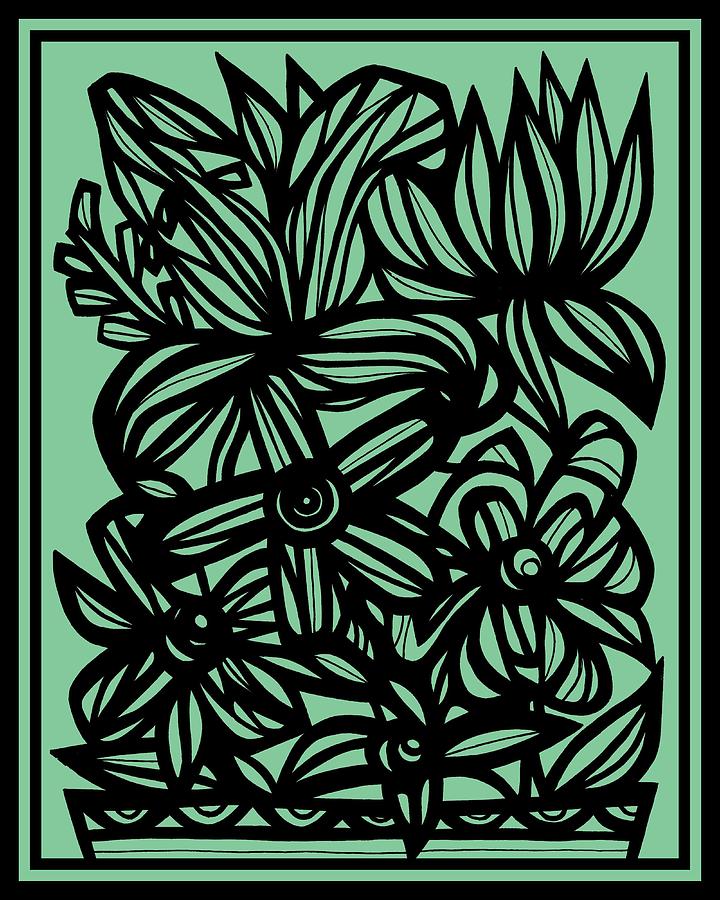 Noss Flowers Green Black Drawing by Eddie Alfaro - Fine Art America