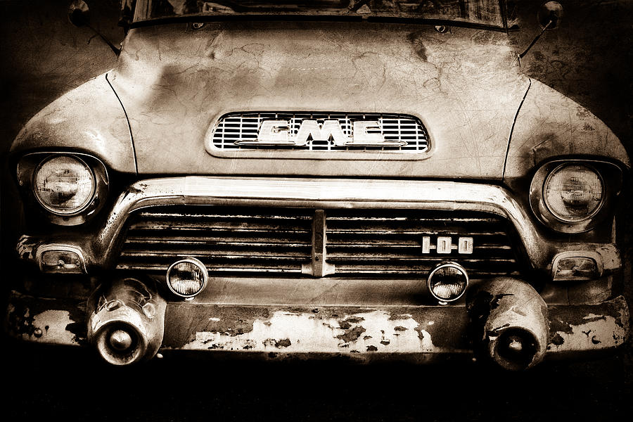 Car Photograph - 1957 GMC V8 Pickup Truck Grille Emblem #6 by Jill Reger