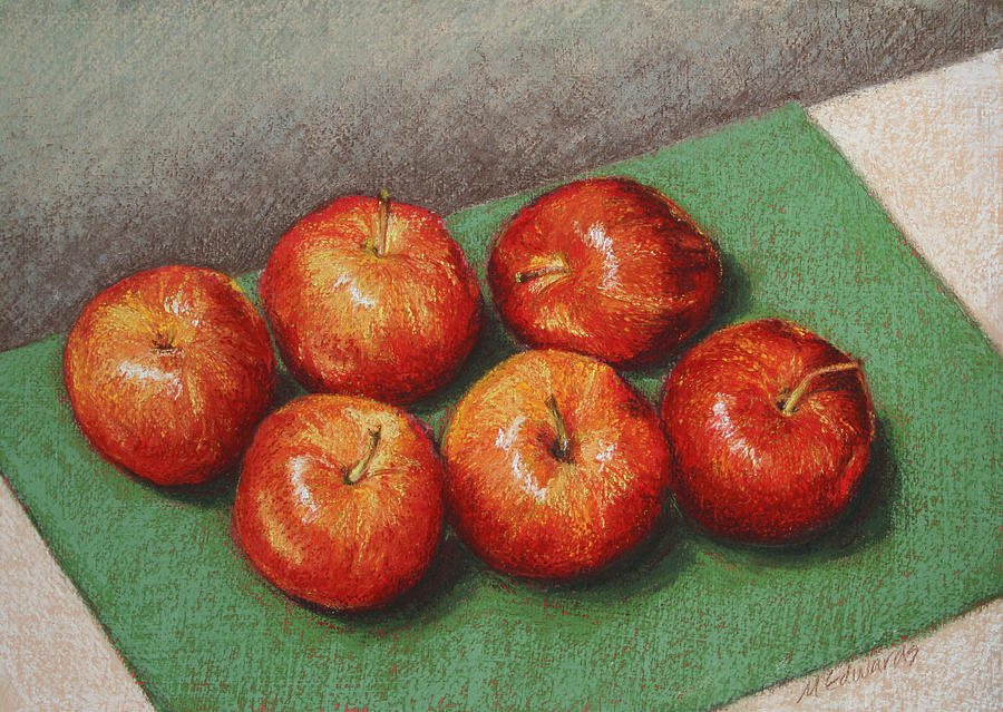 6 Apples Washed and Waiting Pastel by Marna Edwards Flavell
